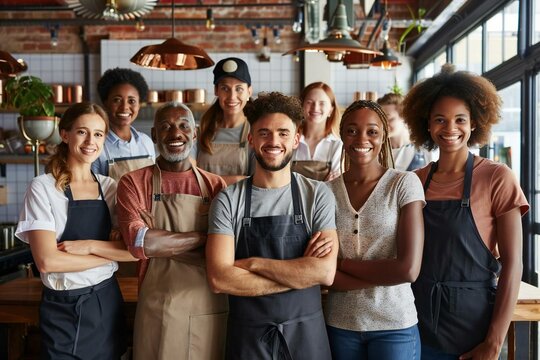 Confident Multi-Ethnic Restaurant Team