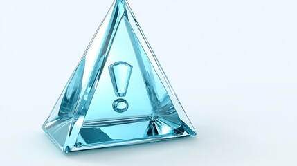 A blue glass pyramid with an exclamation mark inside, symbolizing warning or caution.