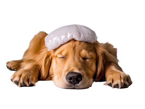 a dog with a white object on its head