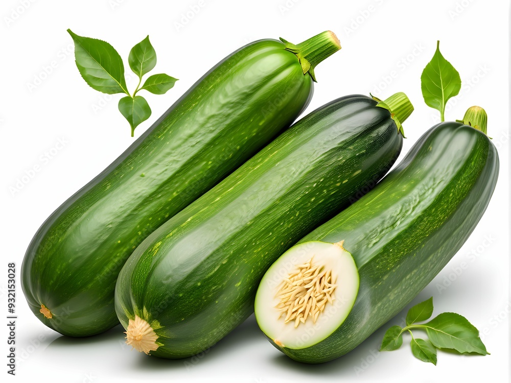 Wall mural Fresh whole zucchini isolated on white background