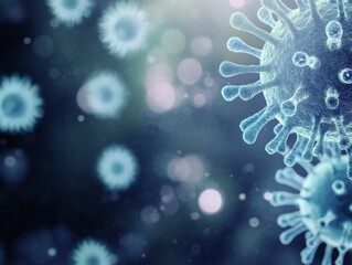 Microscopic view of virus particles in a dark environment