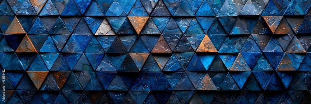 Poster dynamic mosaic texture created by blue triangular facets in a geometric abstract background