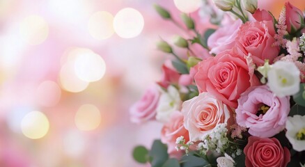 Beautiful arrangement of pink and white roses in a soft, blurred background