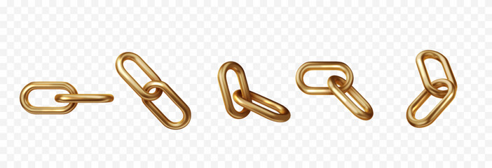 Chain gold isolated PNG. Geometric shapes 3D metal shapes in trendy retro futuristic design. Realistic vector in retro futuristic, y2k