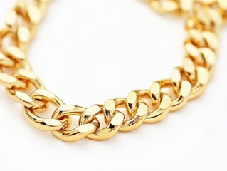 Obraz premium Gold Chain Brush. Yellow Metal Link Jewelry for Beauty and Fashion Use