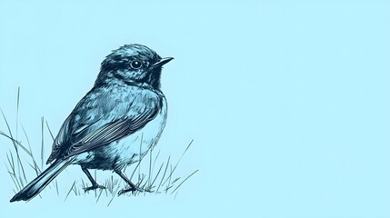 Weary Bird Seeking Shade and Respite in Simple Line Drawing