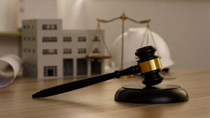 Design and build a new residential building - Real estate concept. judge gavel on building...