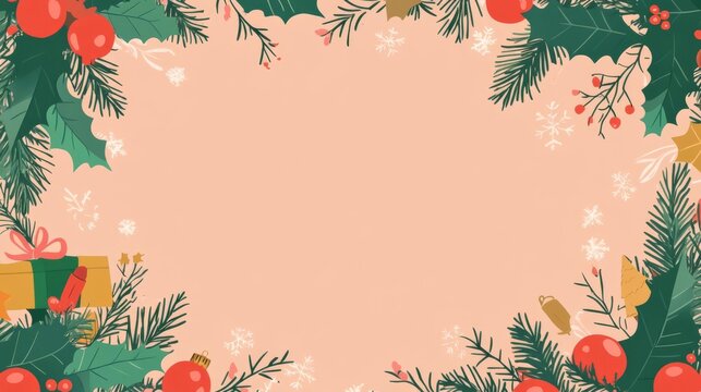 Success certificate with Christmas wreath, flat design, top view, traditional theme, cartoon drawing, vivid