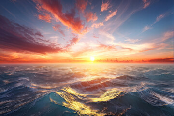 Obraz premium Serene Sunset: Dramatic Sky over the Sea. Colorful Sunset Over the Ocean. generative AI