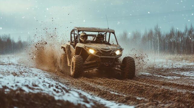 Utv Winter. Extreme Utv Racing: Buggy Jumping in Snow with Adrenaline Rush