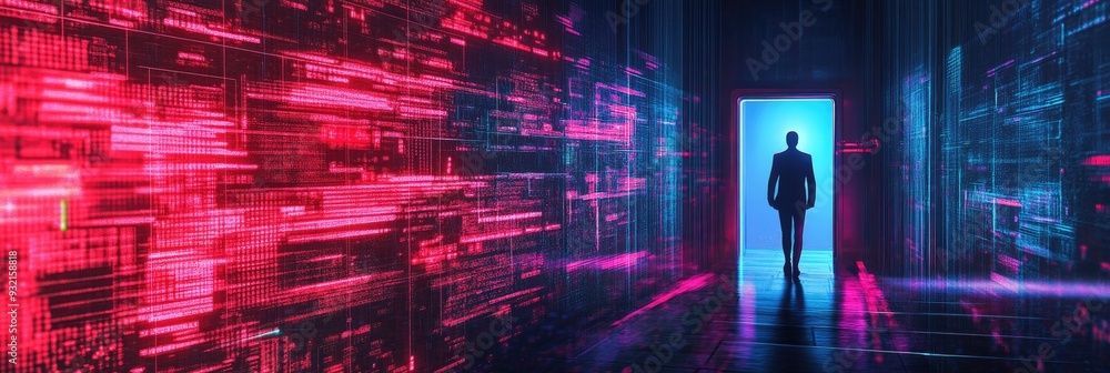 Poster hacker backdoor. cyber security illustration with encryption and online protection
