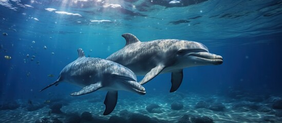 Fototapeta premium Two Dolphins Swimming Gracefully in the Ocean