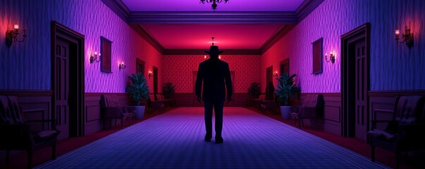 Haunted Wild West hotel lobby, eerie ambiance, 3D illustration