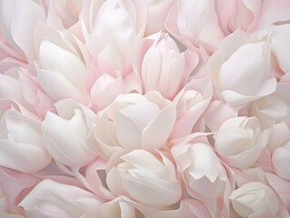 Fototapeta premium Close-up of delicate white tulip petals with soft focus background. Floral beauty and nature elegance.