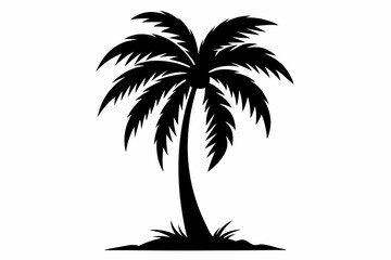 Palm Tree Nature Silhouette Vector Illustration of Summer on White Background. Black And White Vector File