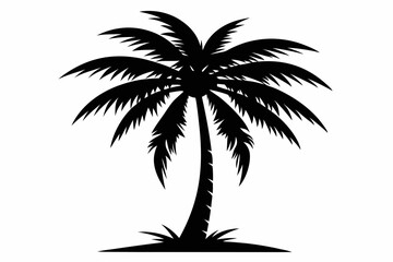 Palm Tree Nature Silhouette Vector Illustration of Summer on White Background. Black And White Vector File