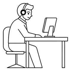 A man is sitting at a desk and working on a computer