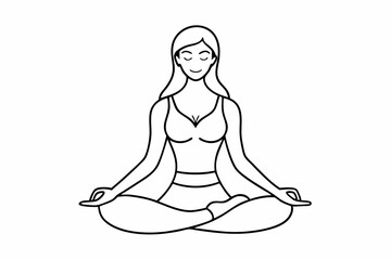 Fit woman meditating on floor line art vector illustration