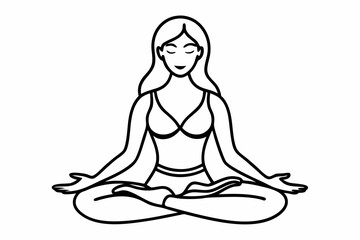 Fit woman meditating on floor line art vector illustration