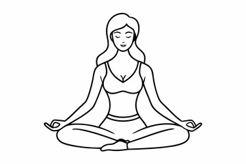 Fit woman meditating on floor line art vector illustration