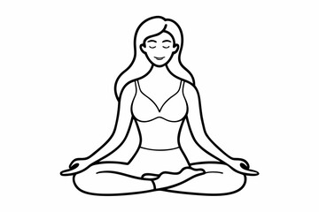 Fit woman meditating on floor line art vector illustration