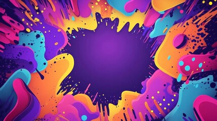 80s and 90s style abstract art with bright geometric patterns and central empty space