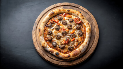 classic and different flavors of delicious italian perfectly baked pizza isolated on dark background