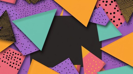 80s and 90s style abstract art with bright geometric patterns and central empty space