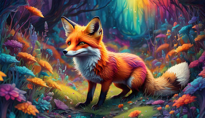Young fox in a fairytale forest	