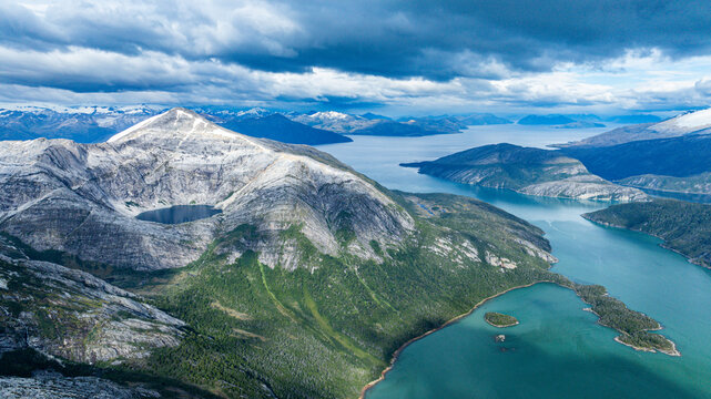 Deep blue lake in the mountains above Pia glacier, Tierra del Fuego, Chile