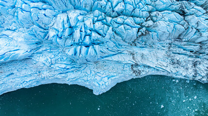 Aerial of Potter glacier, Tierra del Fuego, Chile