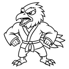 Angry karate Eagle white background line art vector illustration