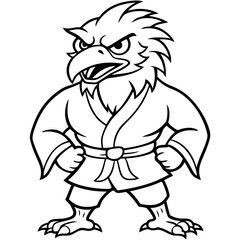 Angry karate Eagle white background line art vector illustration