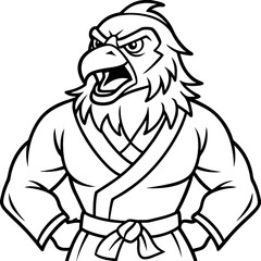 Angry karate Eagle white background line art vector illustration