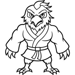 Angry karate Eagle white background line art vector illustration