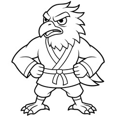 Angry karate Eagle white background line art vector illustration