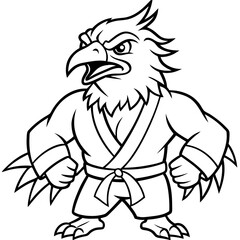 Angry karate Eagle white background line art vector illustration