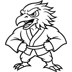 Angry karate Eagle white background line art vector illustration