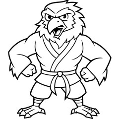 Angry karate Eagle white background line art vector illustration