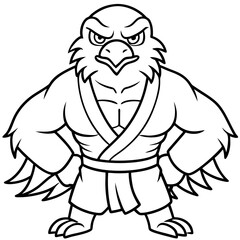 Angry karate Eagle white background line art vector illustration