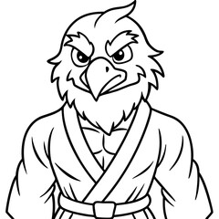 Angry karate Eagle white background line art vector illustration