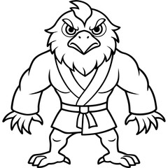 Angry karate Eagle white background line art vector illustration