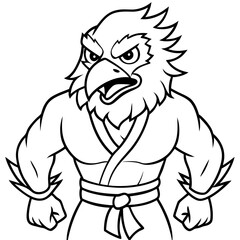 Angry karate Eagle white background line art vector illustration