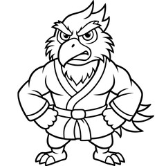 Angry karate Eagle white background line art vector illustration