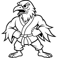 Angry karate Eagle white background line art vector illustration