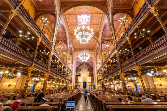 Woman inside the Dohany Street Synagogue, Budapest, Hungary