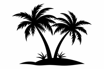 Palm Tree Nature Silhouette Vector Illustration of Summer on White Background. Black And White Vector File