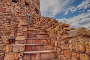 Steps to a platform above the observation deck of the Desert View Watchtower at Grand Canyon South Rim, HDR enhanced, Arizona, United States of America