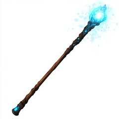 A magical staff with a glowing blue orb at the tip, symbolizing power.