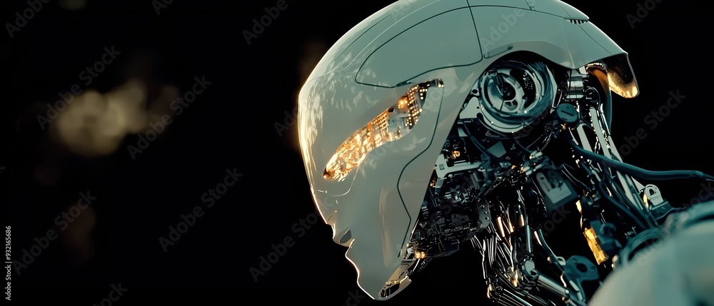 Poster a futuristic robot with sleek design and advanced mechanical features, showcasing intricate details 